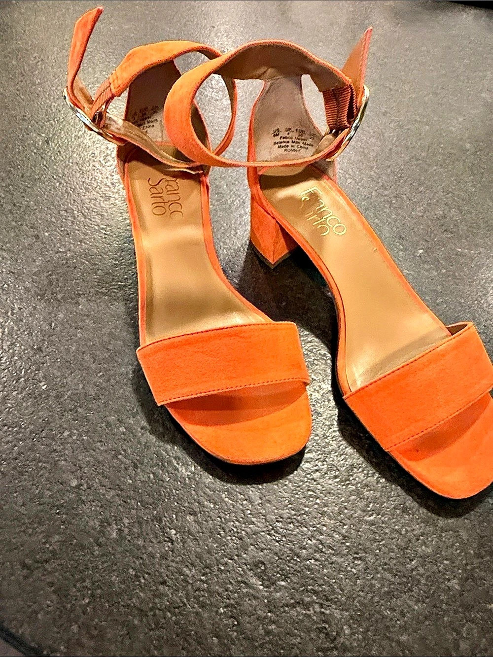 Franco Sarto Orange Ankle Strap Block Heel Sandals